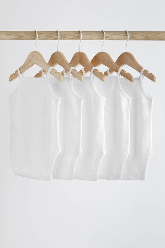 White Strappy Baby Bodysuits 5 Pack