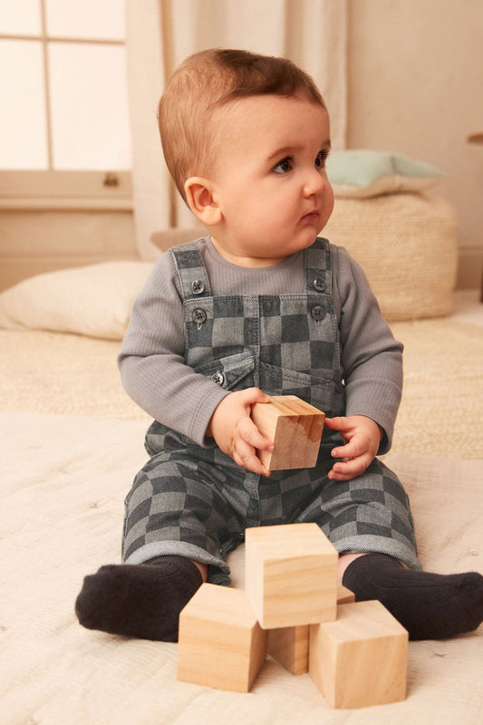 Monochrome Check Baby Denim Dungarees And Bodysuit Set NEXT UK