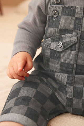 Monochrome Check Baby Denim Dungarees And Bodysuit Set