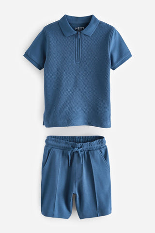 2Pc Zip Polo Shirt And Shorts Set