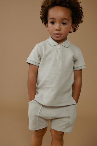 2Pc Zip Polo Shirt And Shorts Set