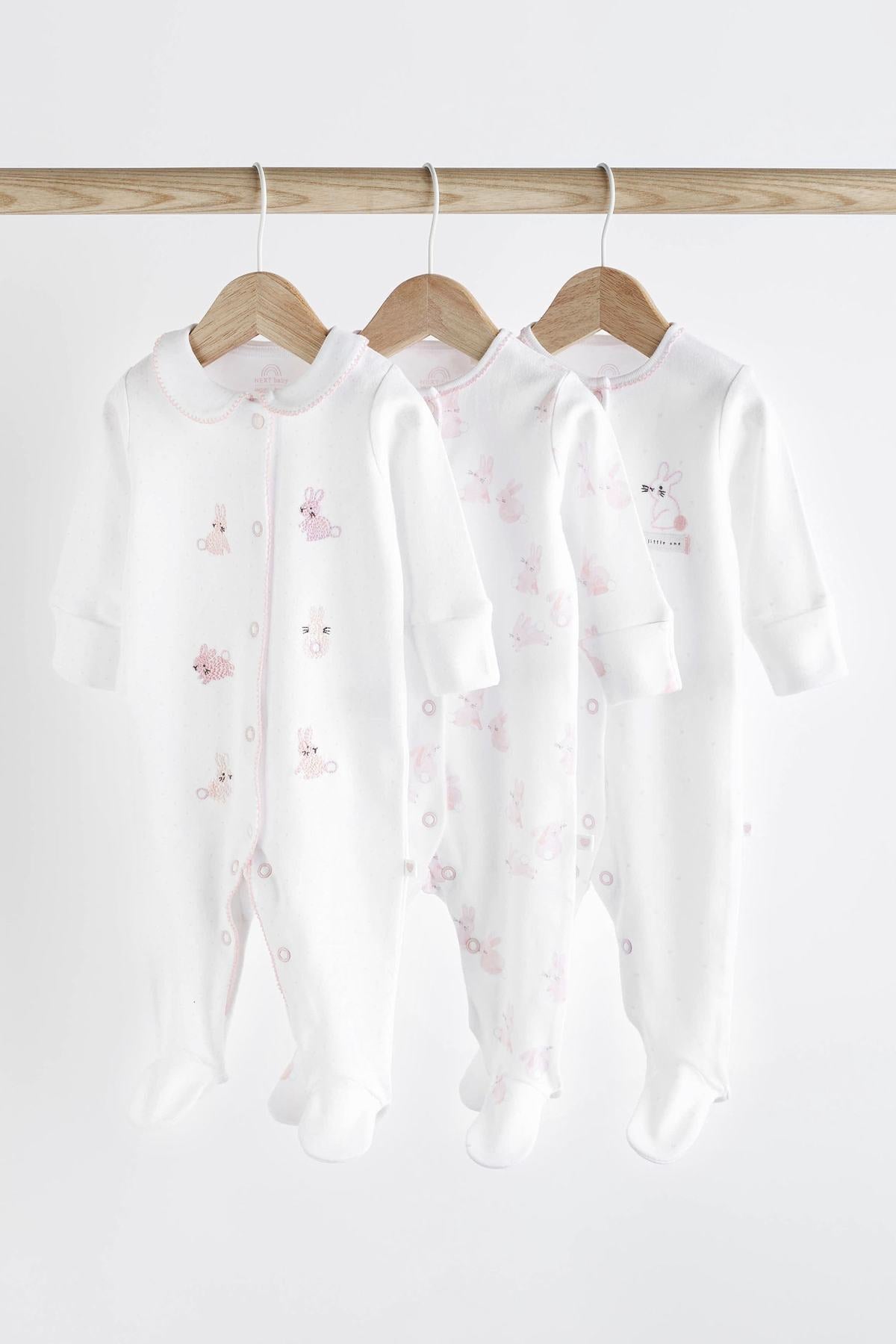 Pink Baby Embroidered Details Sleepsuit 3 Pack NEXT UK