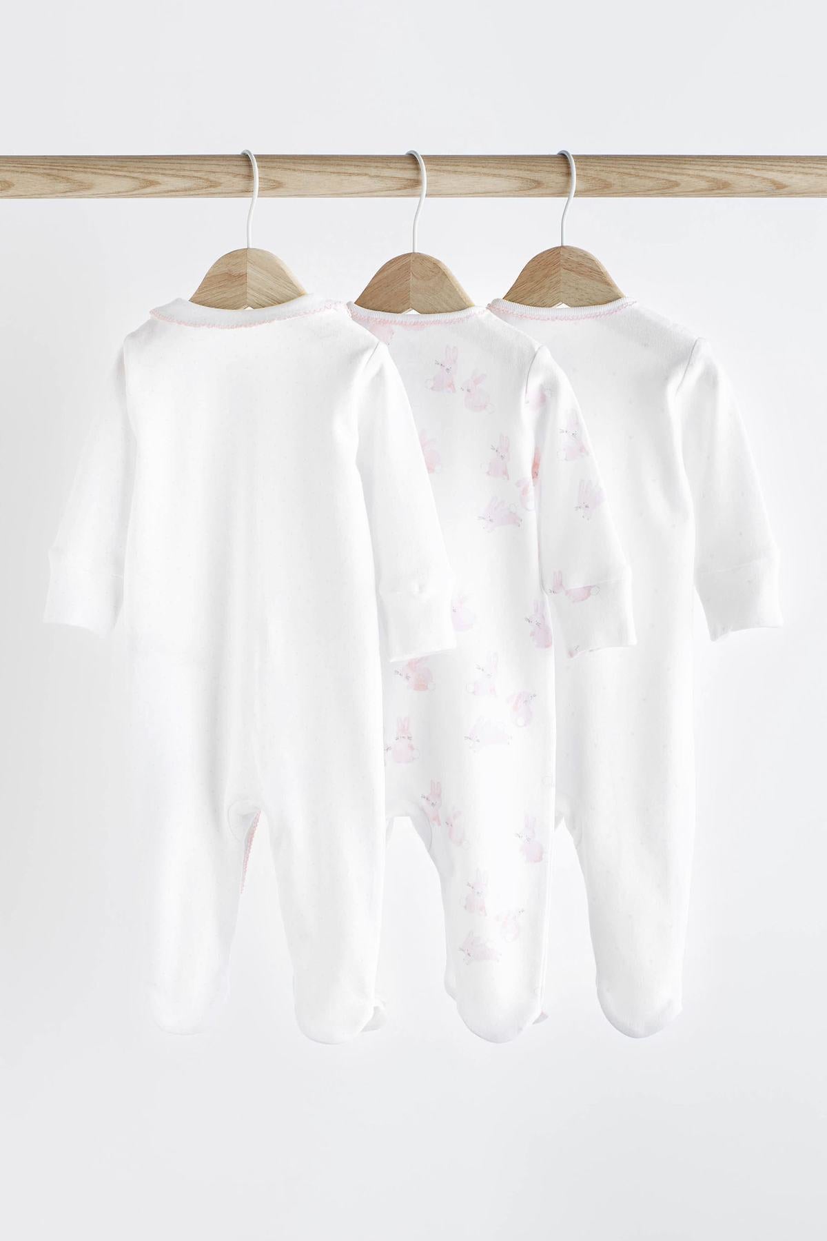 Pink Baby Embroidered Details Sleepsuit 3 Pack NEXT UK