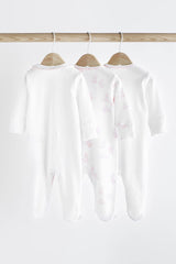 Pink Baby Embroidered Details Sleepsuit 3 Pack NEXT UK