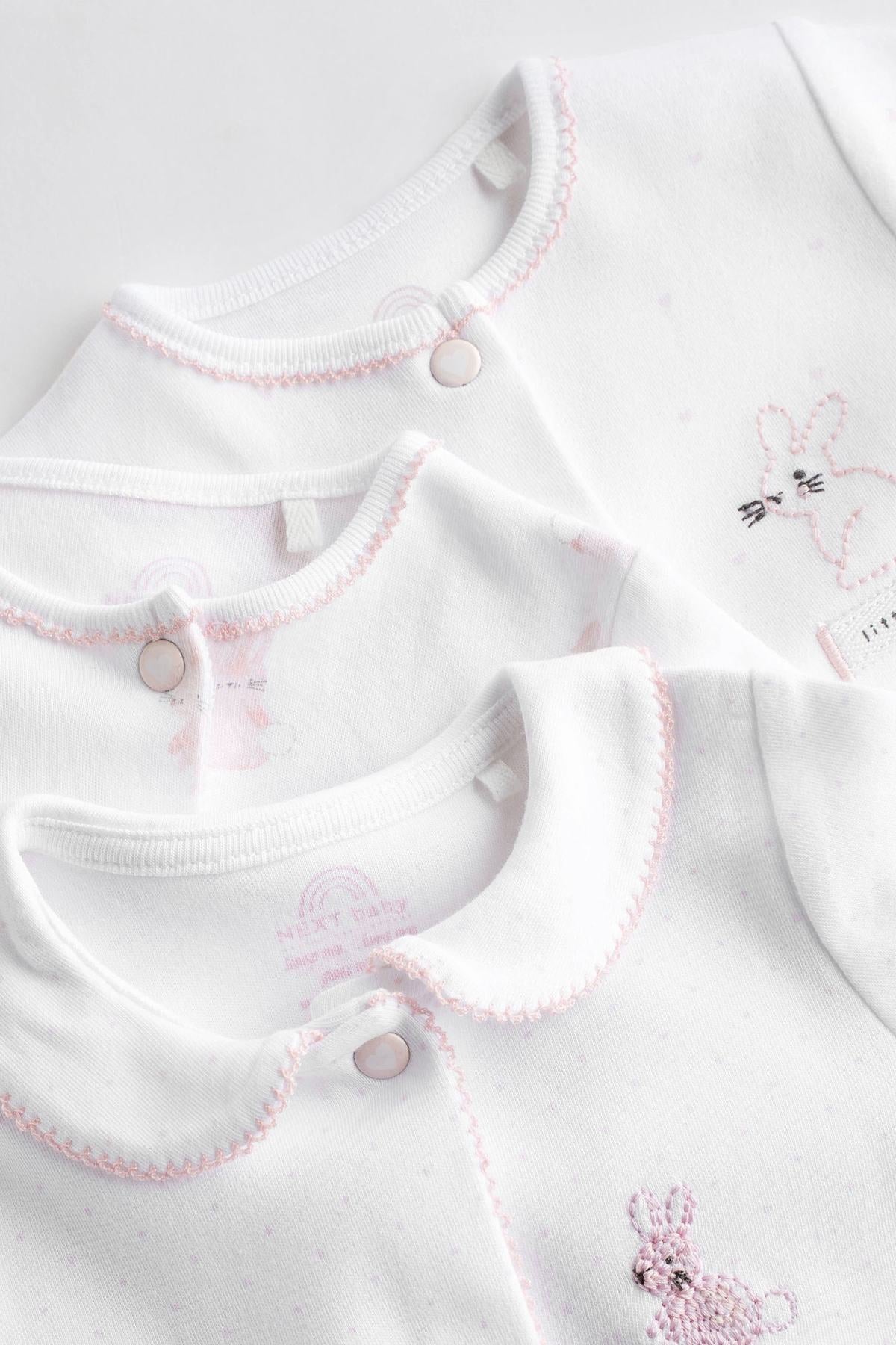 Pink Baby Embroidered Details Sleepsuit 3 Pack NEXT UK