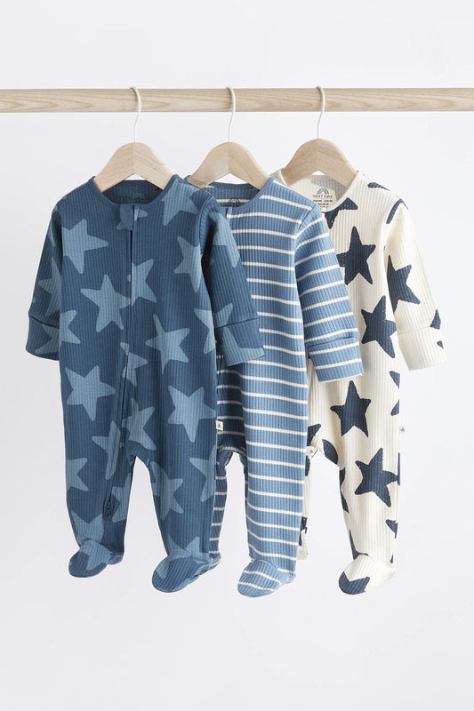 Navy Blue Star Baby Zip Sleepsuits 3 Pack NEXT UK