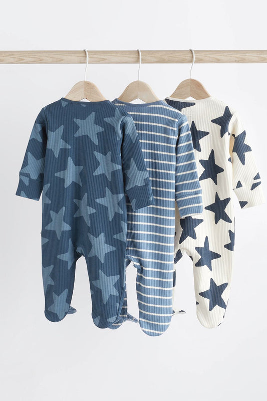 Navy Blue Star Baby Zip Sleepsuits 3 Pack NEXT UK