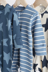 Navy Blue Star Baby Zip Sleepsuits 3 Pack NEXT UK