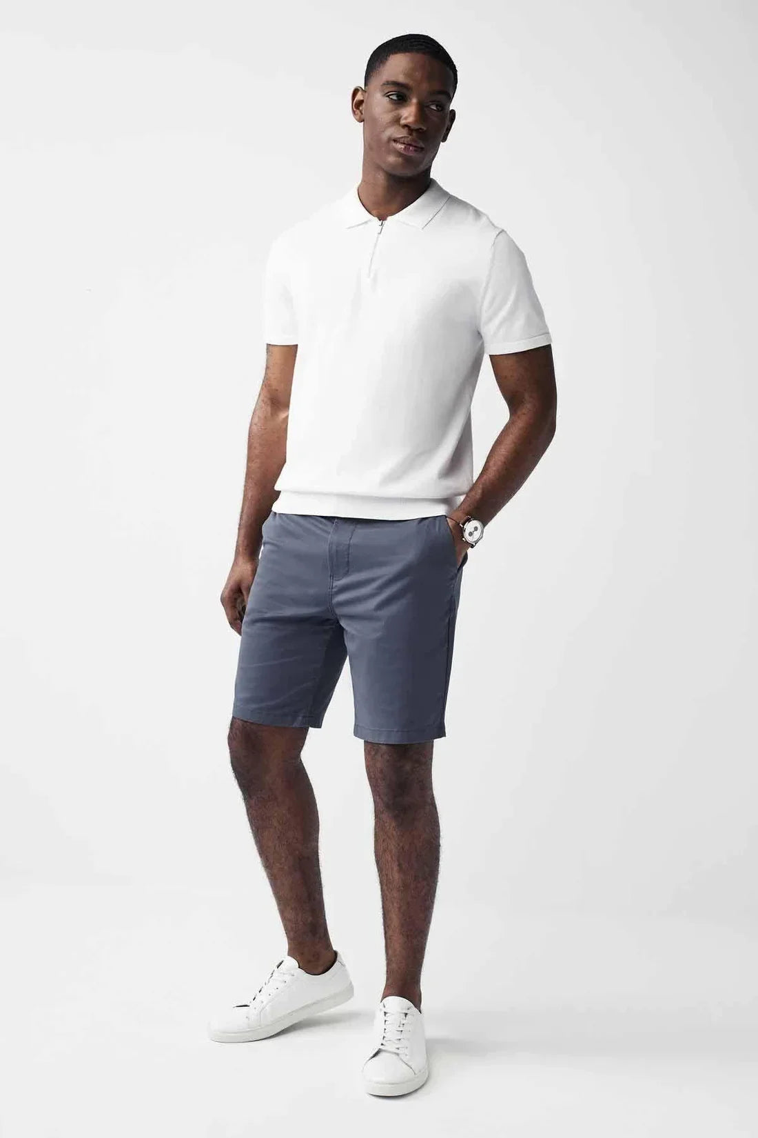 Mid Blue Slim Fit Stretch Chinos Shorts