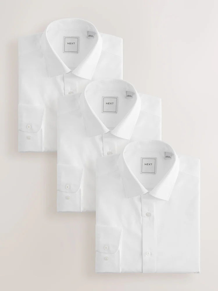 White Slim Fit Single Cuff Easy Care Smart Shirts 3 Pack