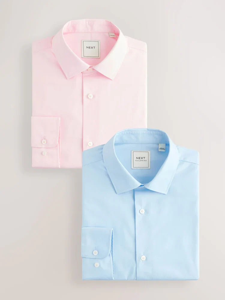 Pink/Blue Regular Fit Easy Care Long Sleeve Single Cuff Smart Shirts 2 Pack