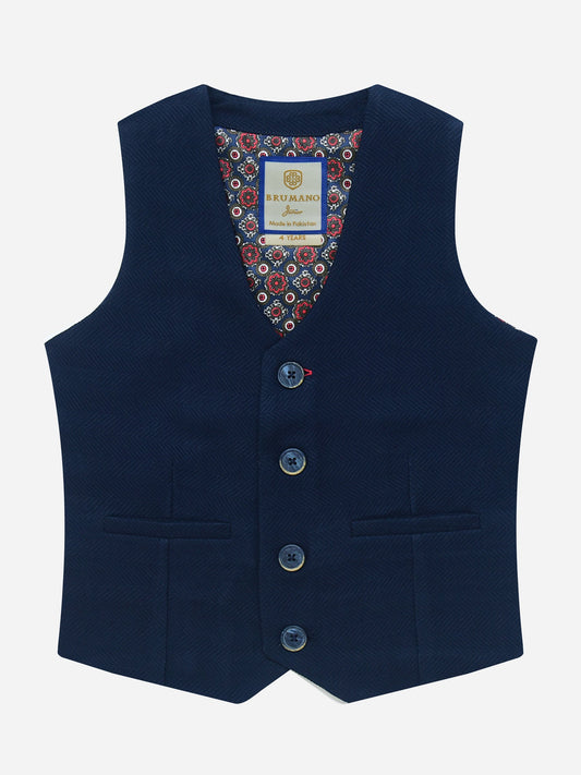 Navy Blue Herringbone Waistcoat Suit Pakistan