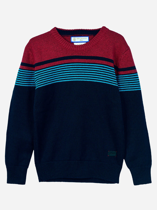 Navy Blue & Red Striped Casual Jumper Brumano Pakistan