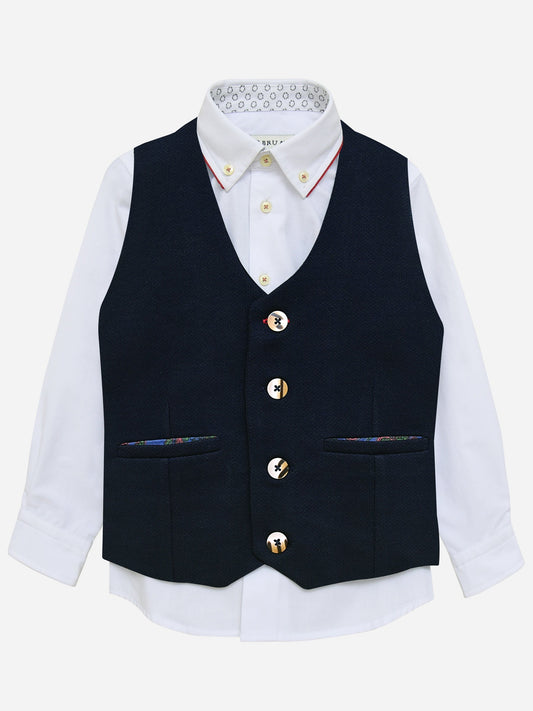 Navy Blue Textured Suit Waistcoat Brumano Pakistan