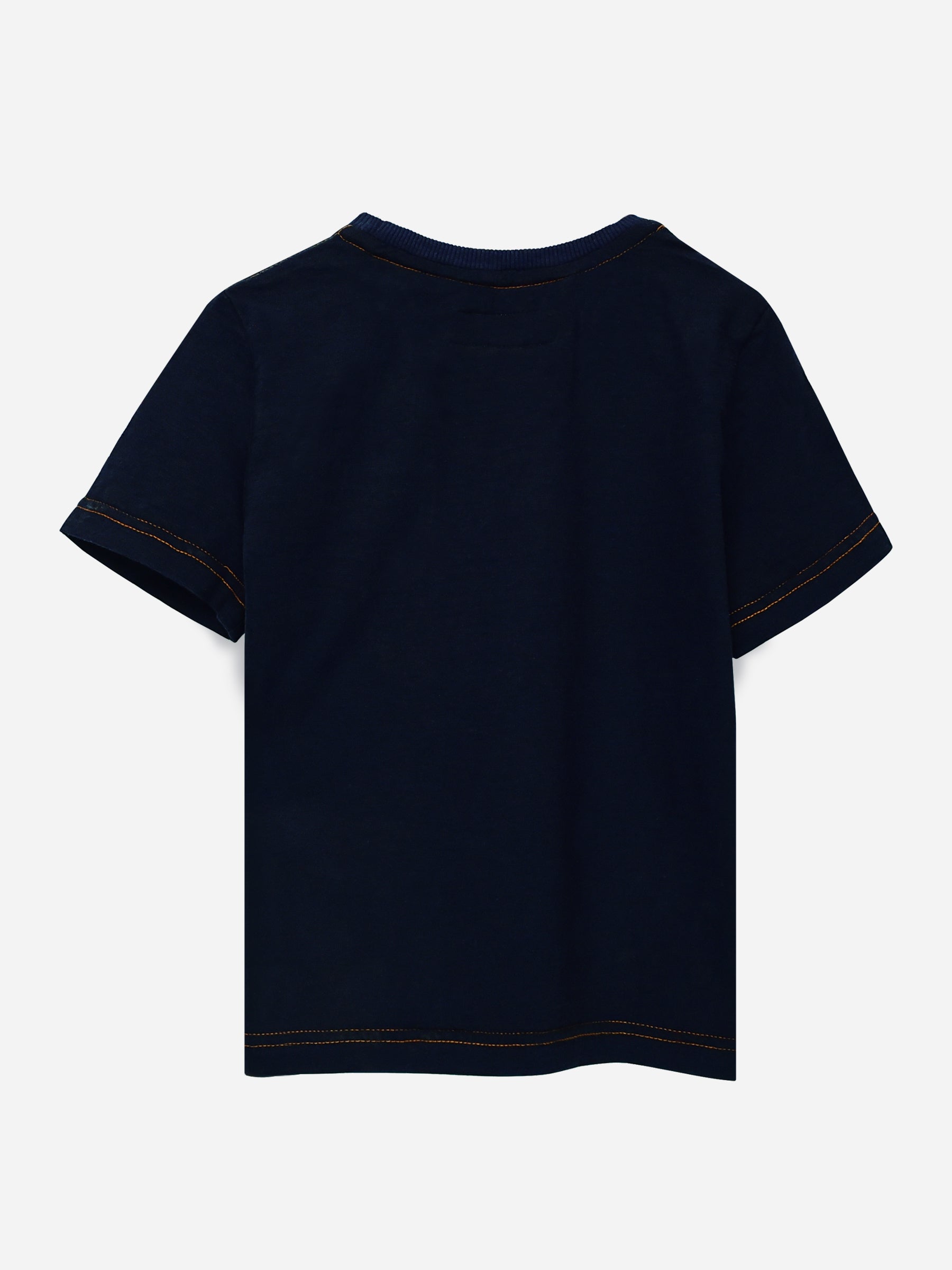 Navy Blue Short Sleeve Casual T-Shirt With Orange Pocket Brumano Pakistan