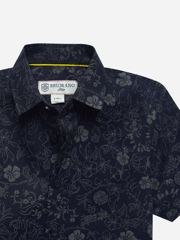 Navy Blue Bold Printed Half Sleeve Casual Shirt Brumano Pakistan