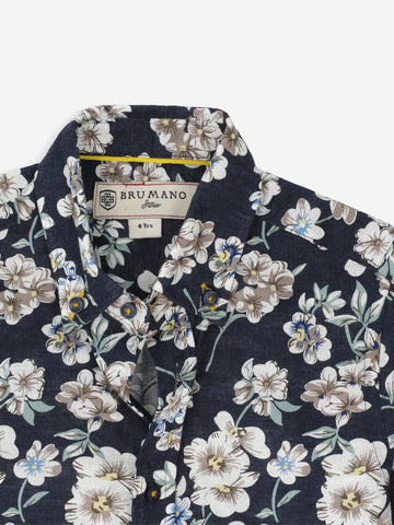 Navy Blue Floral Printed Half Sleeve Shirt Brumano Pakistan