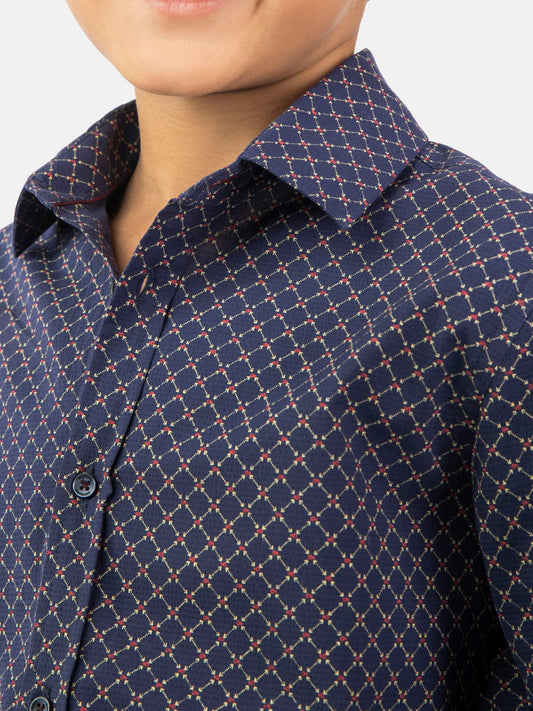 Navy Blue Geo Printed Long Sleeve Casual Shirt Brumano Pakistan