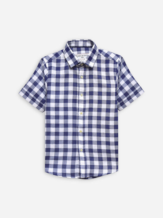 Navy Blue Large Gingham Half Sleeve Casual Shirt Brumano Pakistan