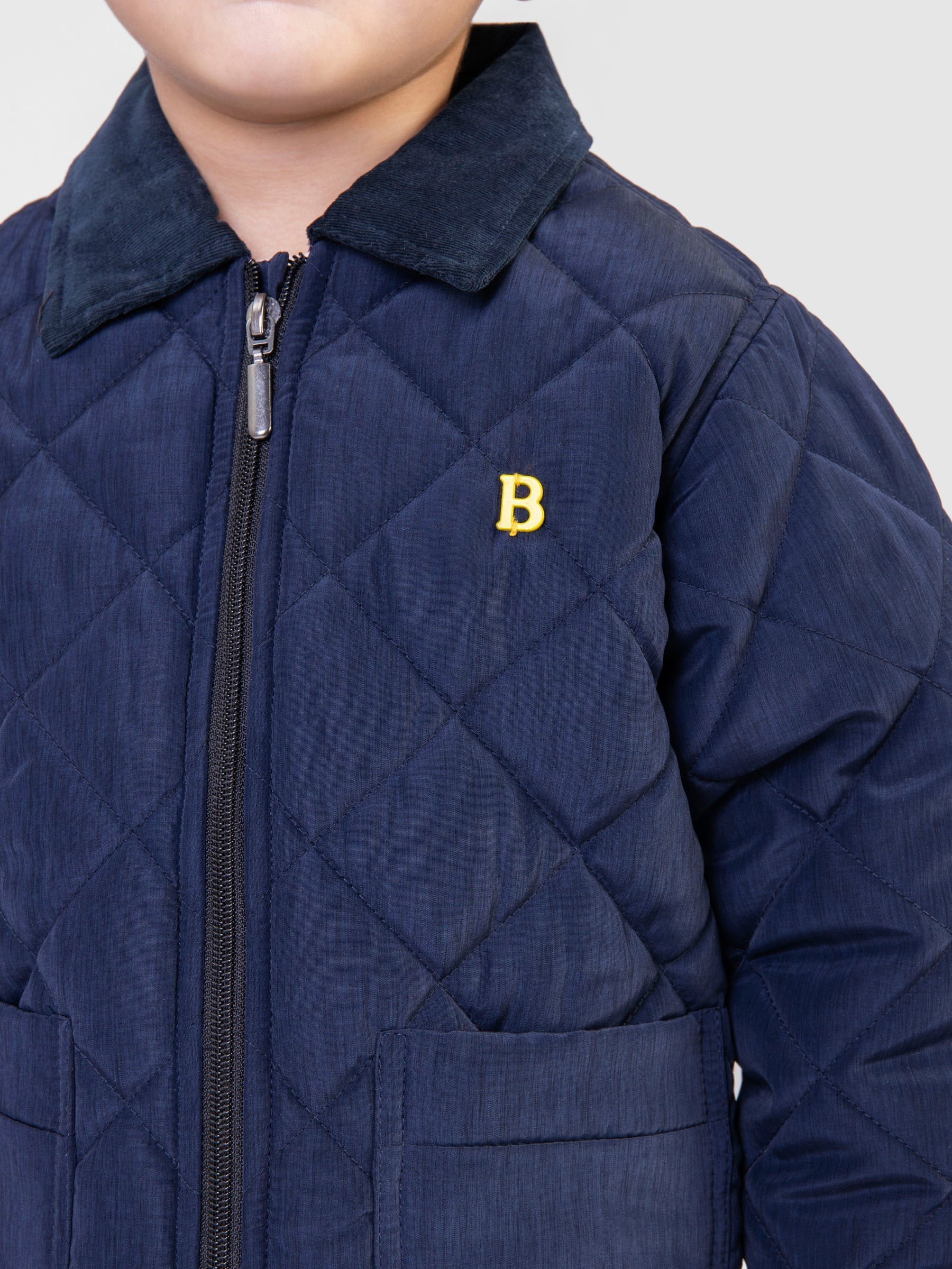 Navy Blue Padded Jacket With Corduroy Collar Brumano Pakistan