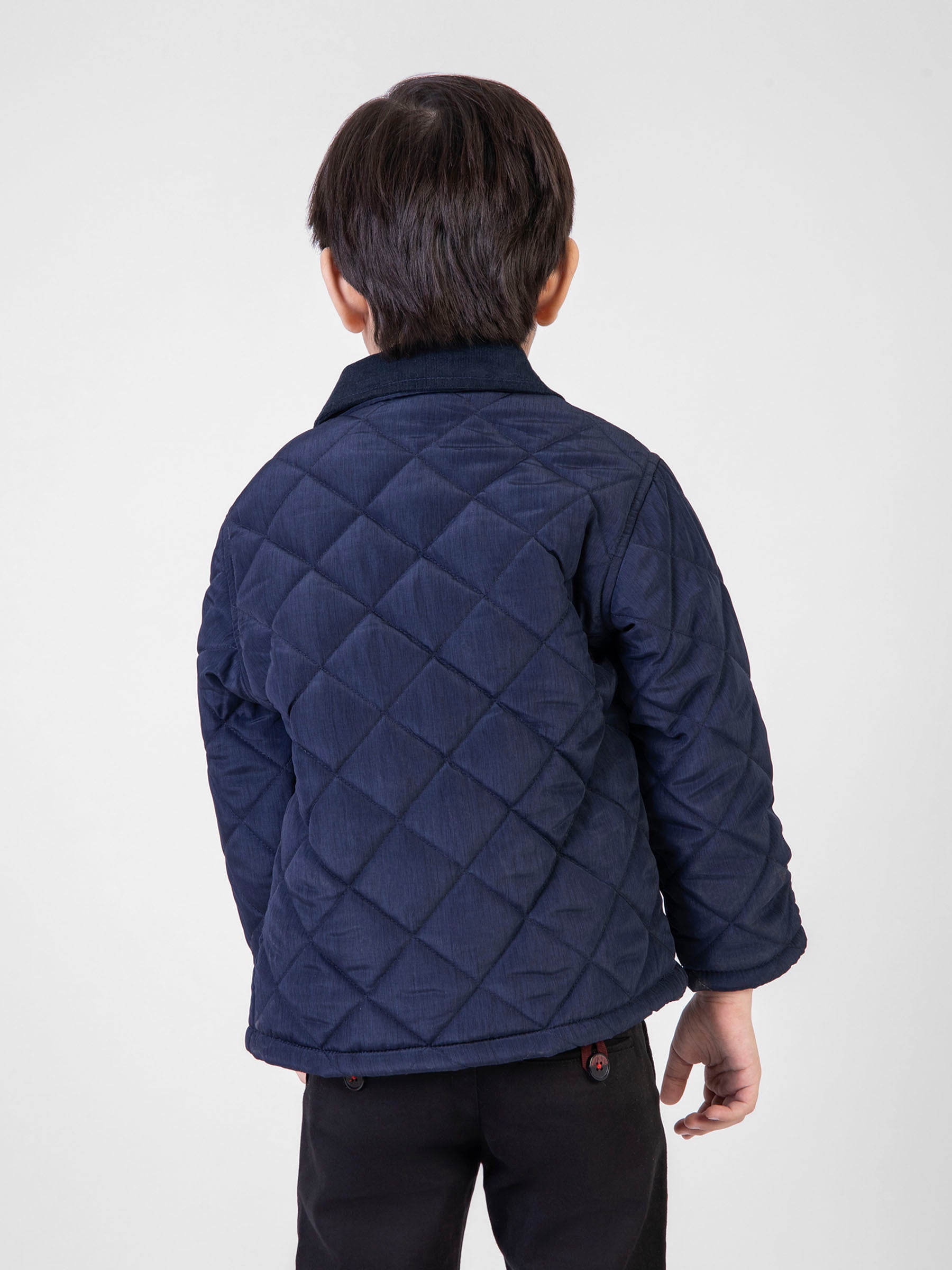 Navy Blue Padded Jacket With Corduroy Collar Brumano Pakistan