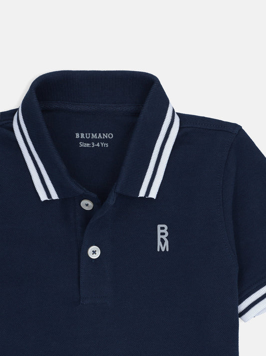 Navy Blue Pique Casual Tipped polo Brumano Pakistan