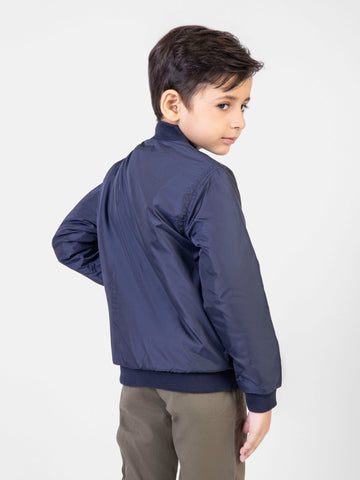 Navy Blue Printed Quilted Bomber Jacket Brumano Pakistan