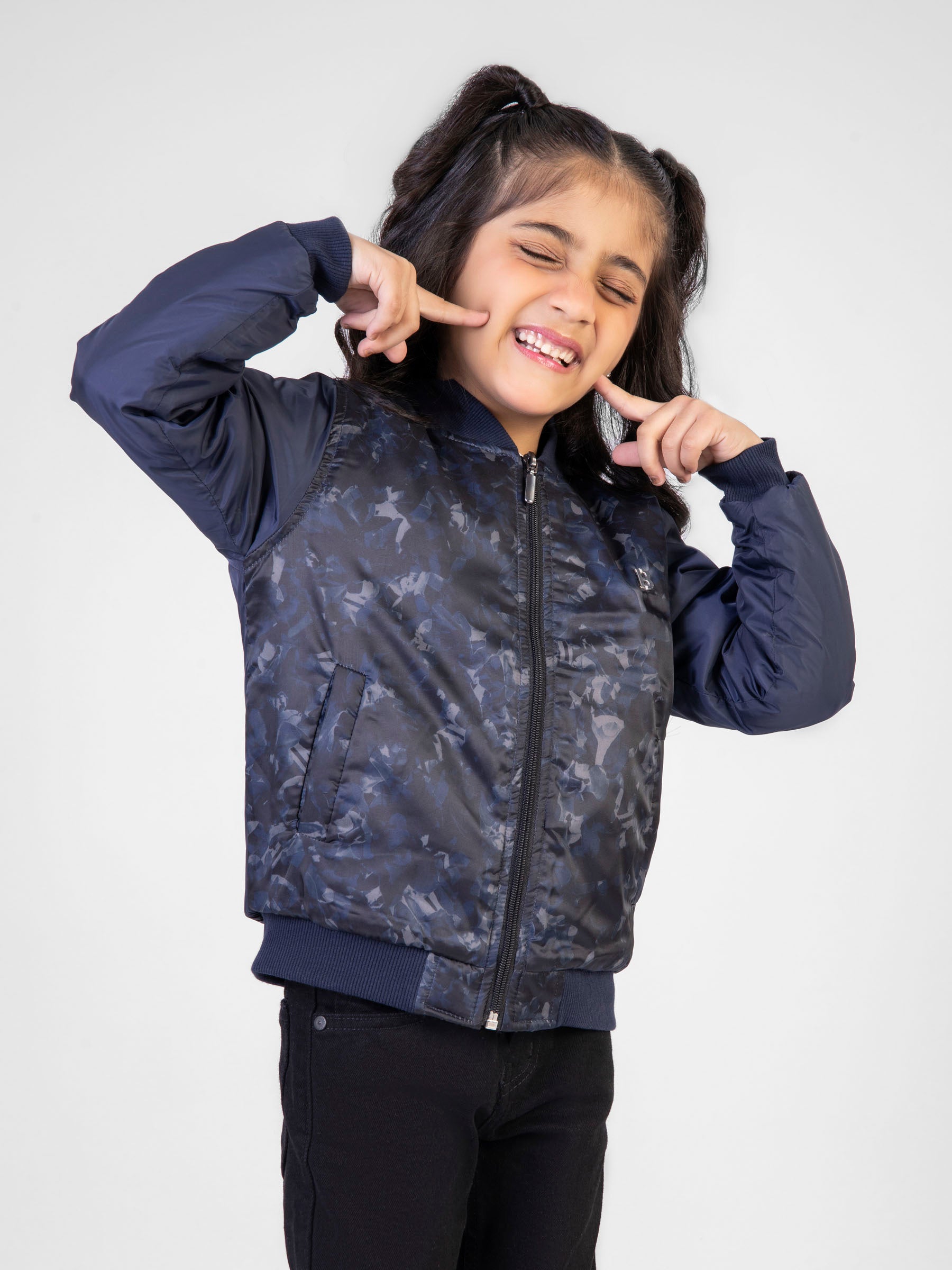 Navy Blue Printed Quilted Bomber Jacket Brumano Pakistan