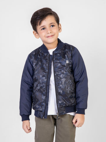 Navy Blue Printed Quilted Bomber Jacket Brumano Pakistan