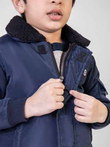 Navy Blue Quilted Casual Jacket With Sherpa Collar Brumano Pakistan