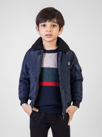 Navy Blue Quilted Casual Jacket With Sherpa Collar Brumano Pakistan