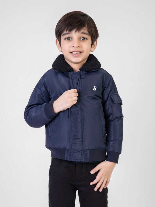 Navy Blue Quilted Casual Jacket With Sherpa Collar Brumano Pakistan