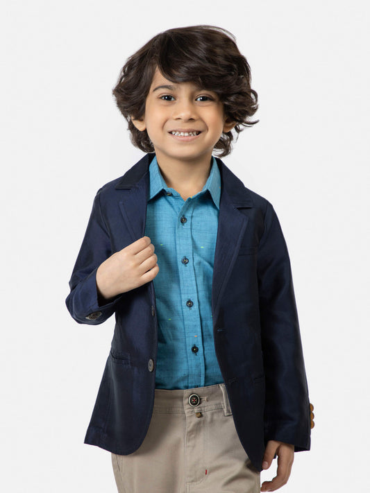 Navy Blue Silk Blended Kids Blazer Brumano Pakistan