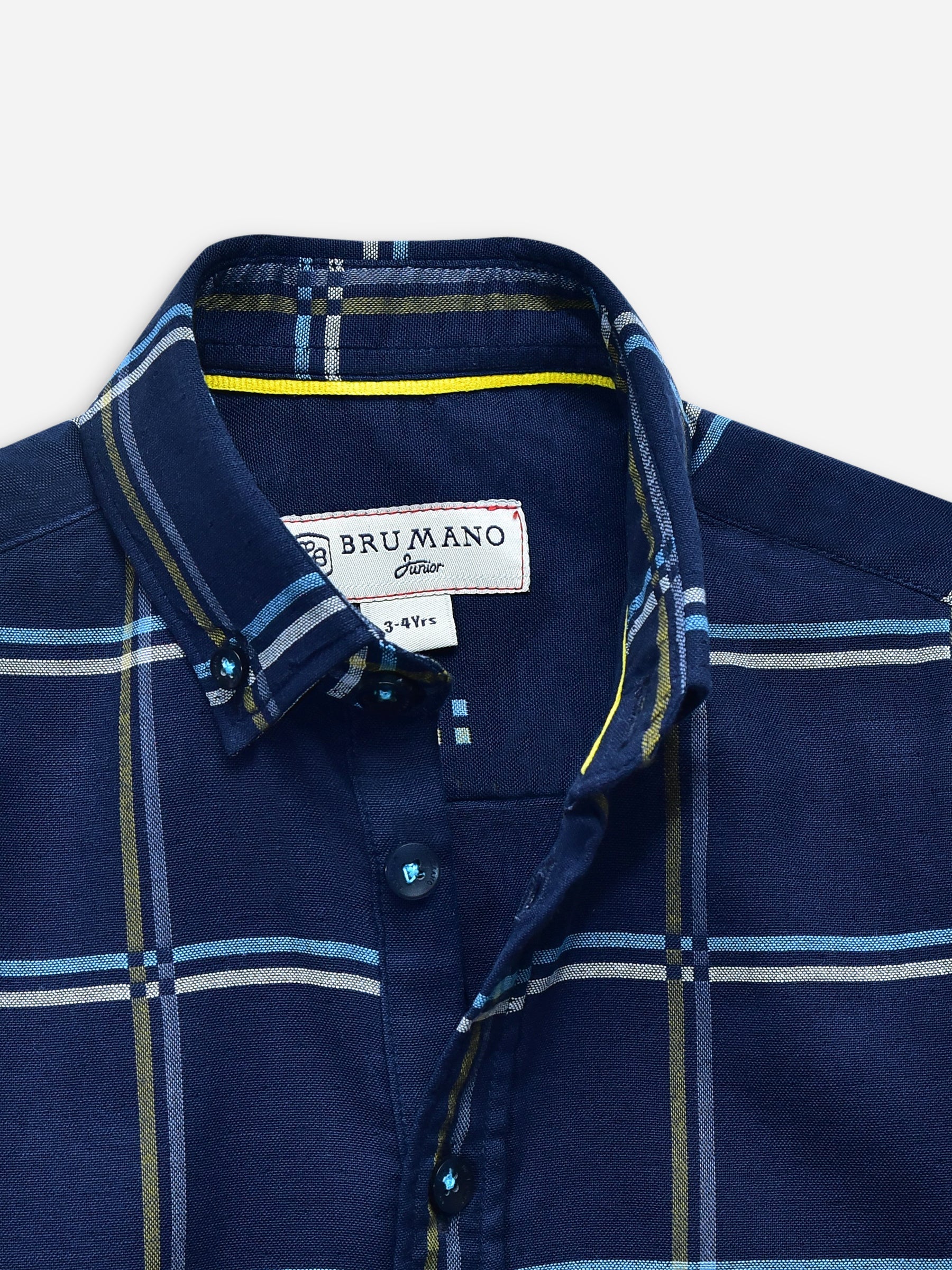 Navy Blue Windowpane Checkered Long Sleeve Casual Shirt Brumano Pakistan