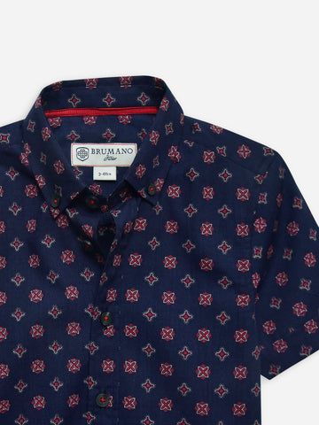 Navy Blue 'Anchor' Printed Half Sleeve Casual Shirt Brumano Pakistan