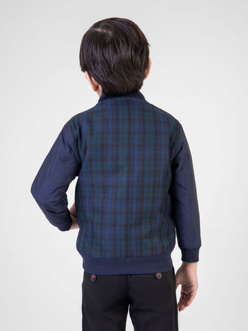 Navy Blue & Green Checkered Quilted Bomber Jacket Brumano Pakistan