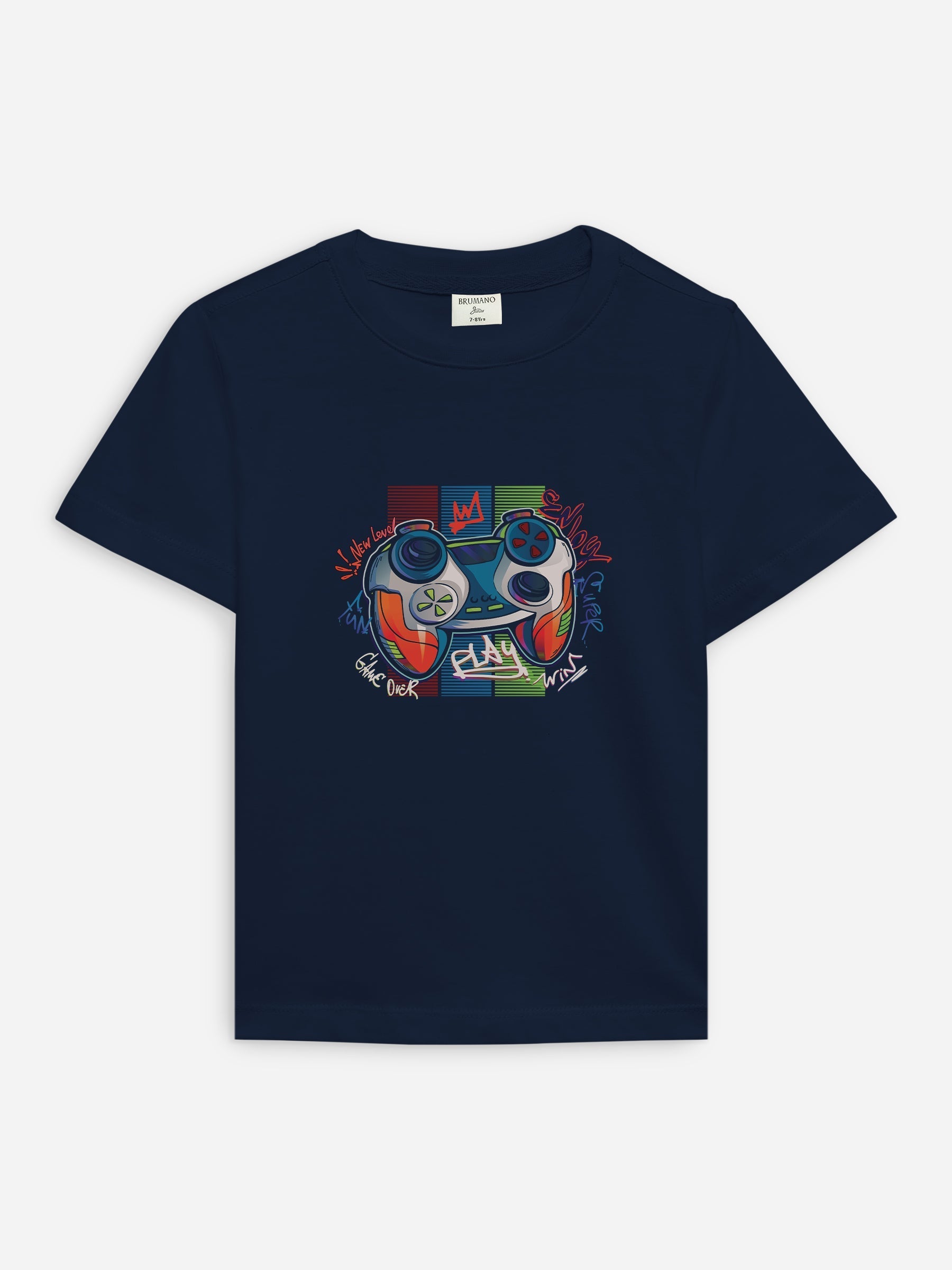 Navy Blue 'Joystick' Printed Casual T-Shirt Brumano Pakistan