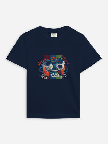 Navy Blue 'Joystick' Printed Casual T-Shirt Brumano Pakistan