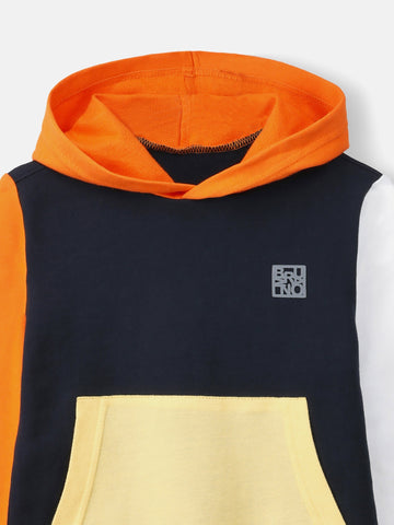 Navy Blue & Orange Sweatshirt With Contrasting Sleeves & Hood Brumano Pakistan