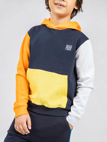 Navy Blue & Orange Sweatshirt With Contrasting Sleeves & Hood Brumano Pakistan