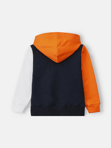 Navy Blue & Orange Sweatshirt With Contrasting Sleeves & Hood Brumano Pakistan