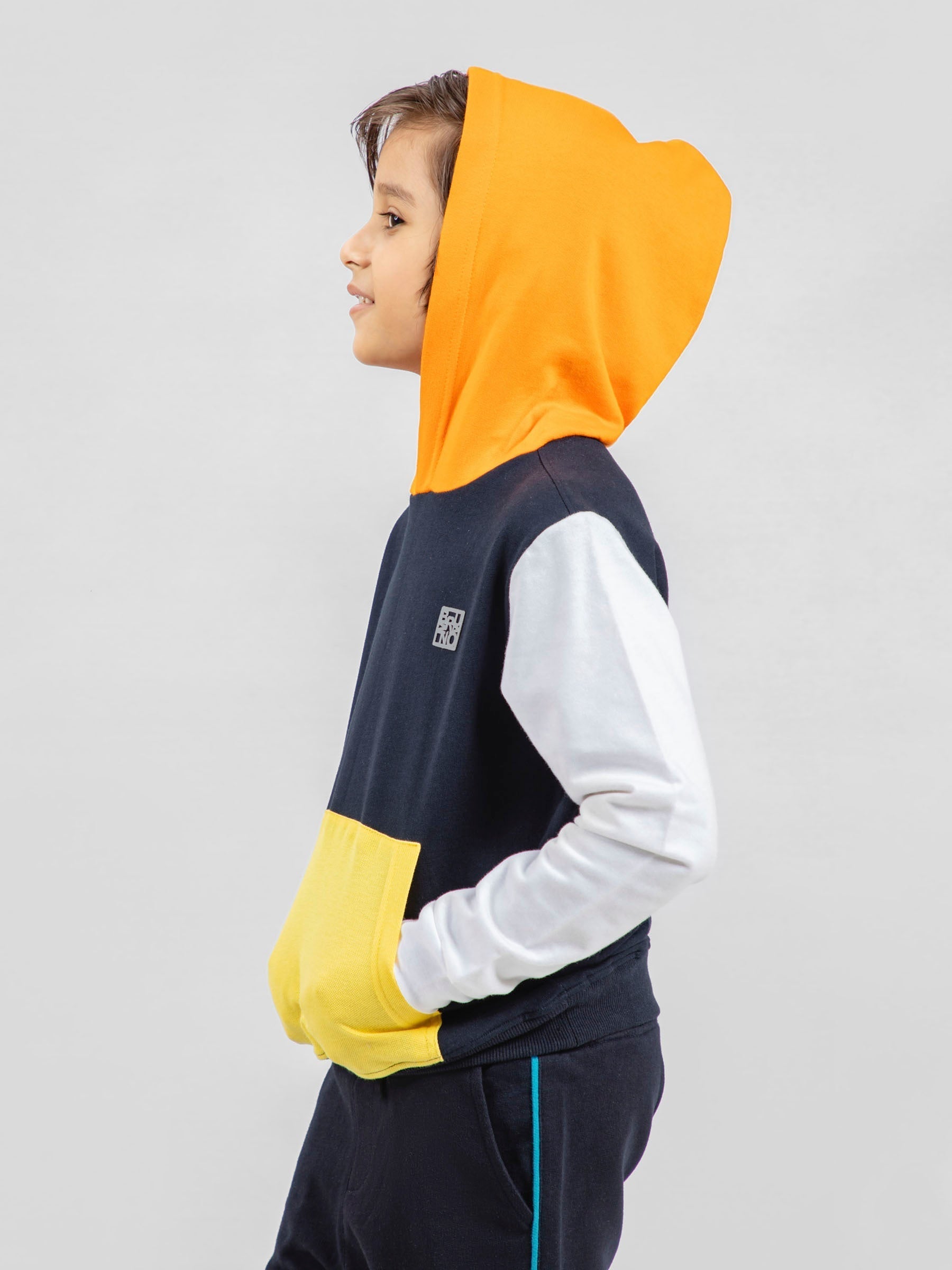 Navy Blue & Orange Sweatshirt With Contrasting Sleeves & Hood Brumano Pakistan