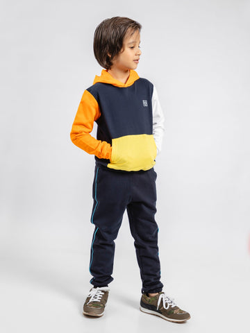 Navy Blue & Orange Sweatshirt With Contrasting Sleeves & Hood Brumano Pakistan