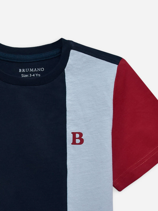 Navy Blue & Red Three Tone Casual T-Shirt Brumano Pakistan