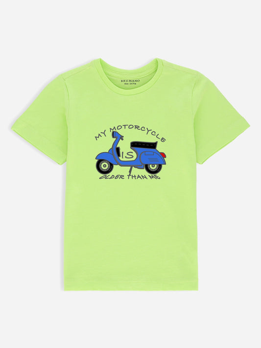 Neon Green Graphic 'Motorcycle' Printed Casual Tee Brumano Pakistan 