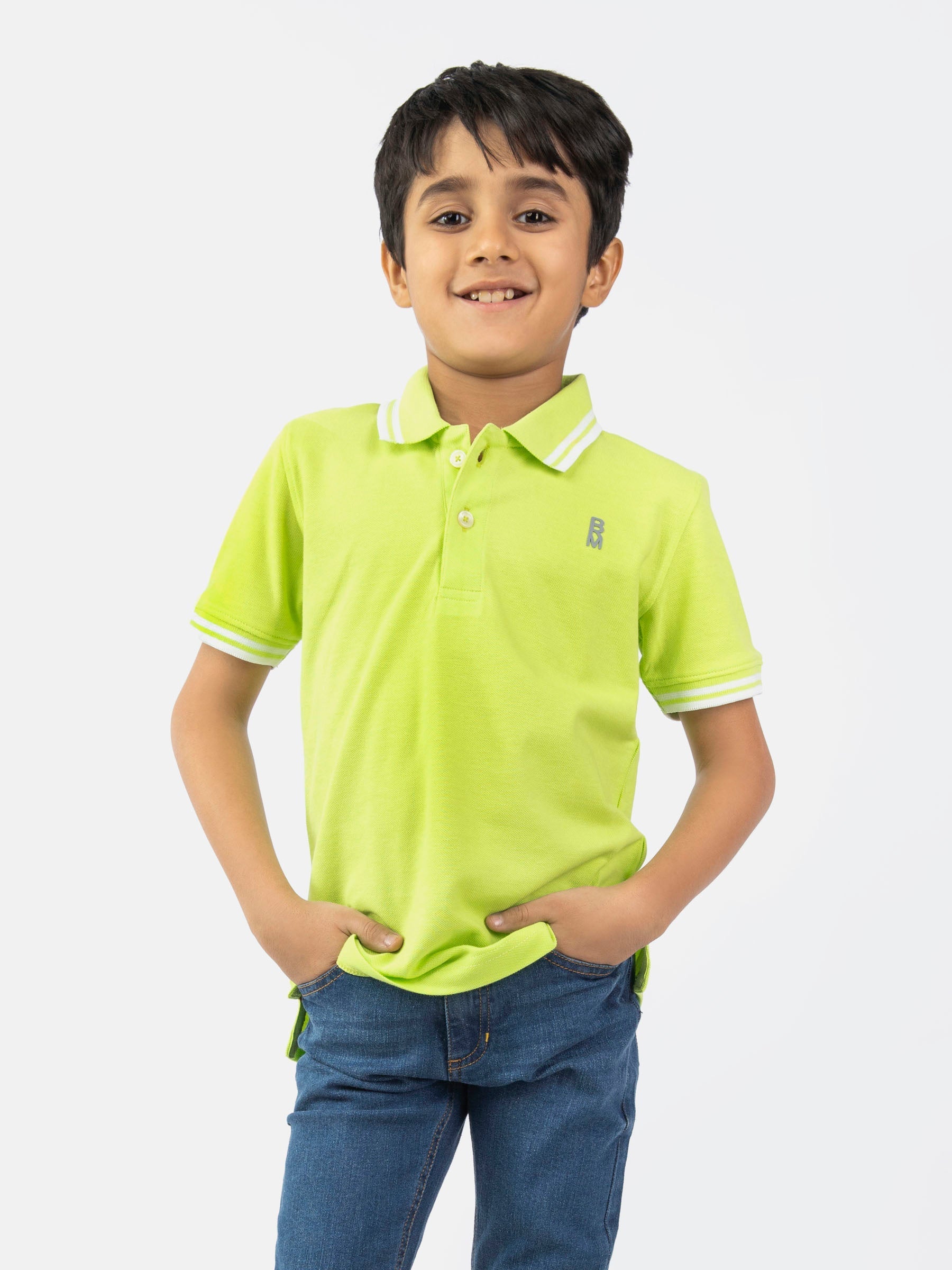 Neon Green Pique Casual Tipped polo Brumano Pakistan