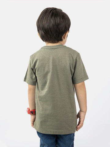 Olive Green Graphic 'Step' Printed Casual Tee  Brumano Pakistan