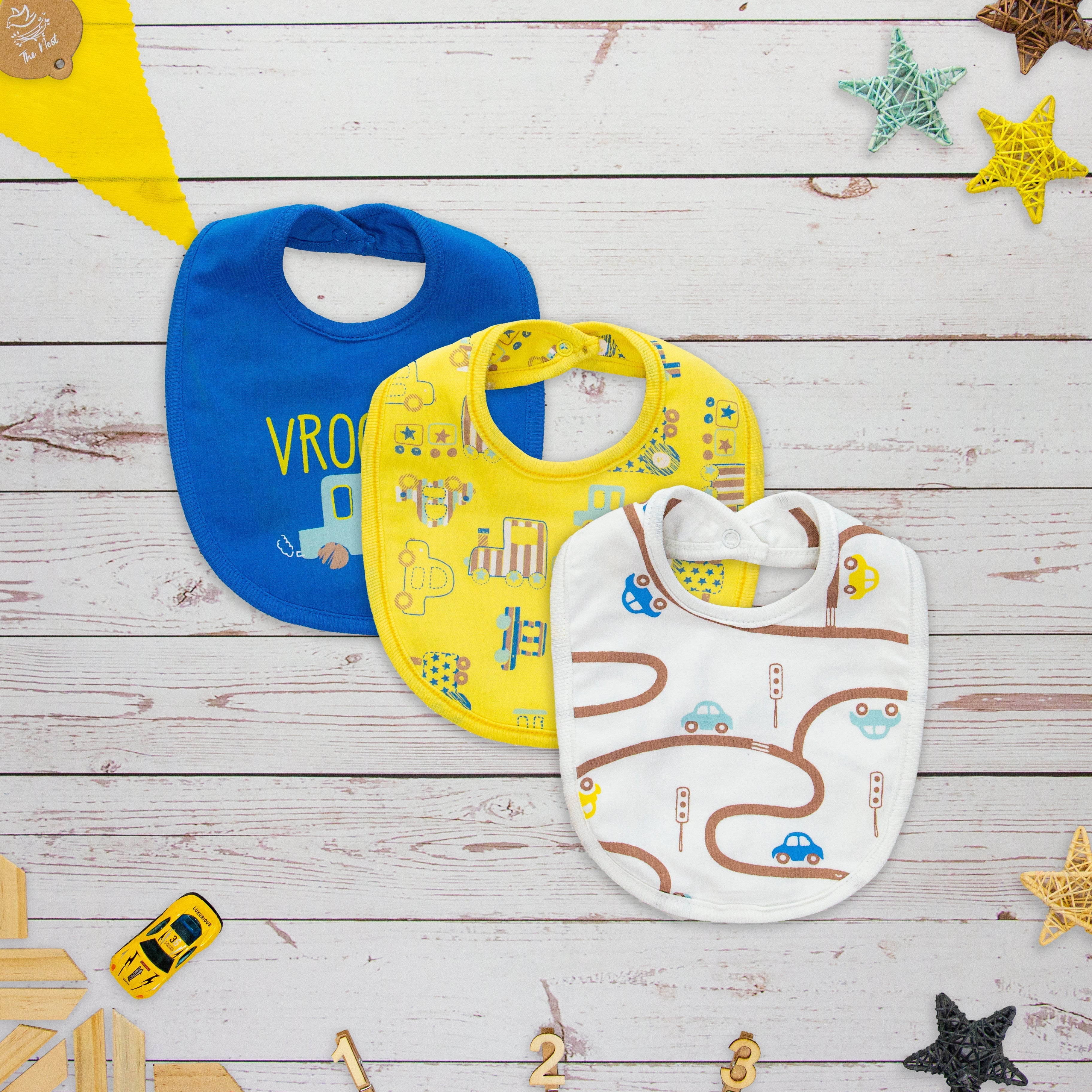 CARS-Baby Vroom Blue Bib Pack of 3 | Bibs & Towels | The nest clothing