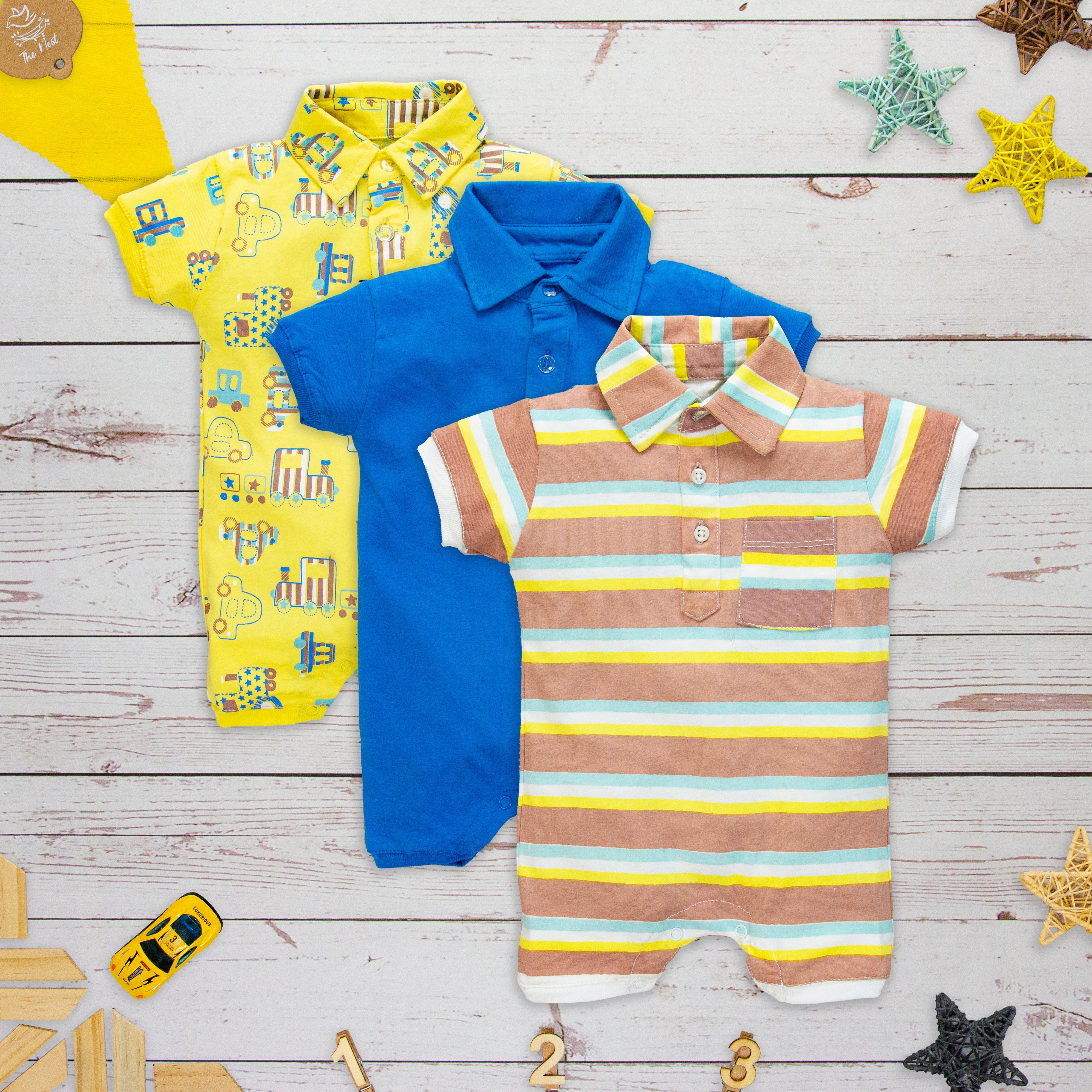 CARS-Polo Romper(Yellow Car) Pack of 3 | Pants - Leggings - Shorts & Capri | The nest clothing