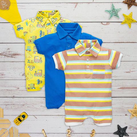 CARS-Polo Romper(Yellow Car) Pack of 3 | Pants - Leggings - Shorts & Capri | The nest clothing